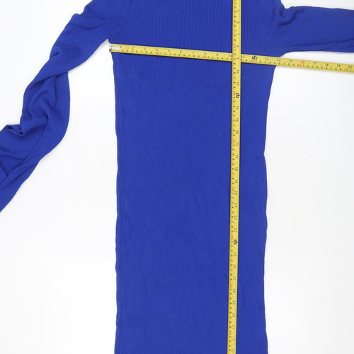 Zara Women Blue Knit Bodycon Roll Neck Long Sleeve Dress Size 8