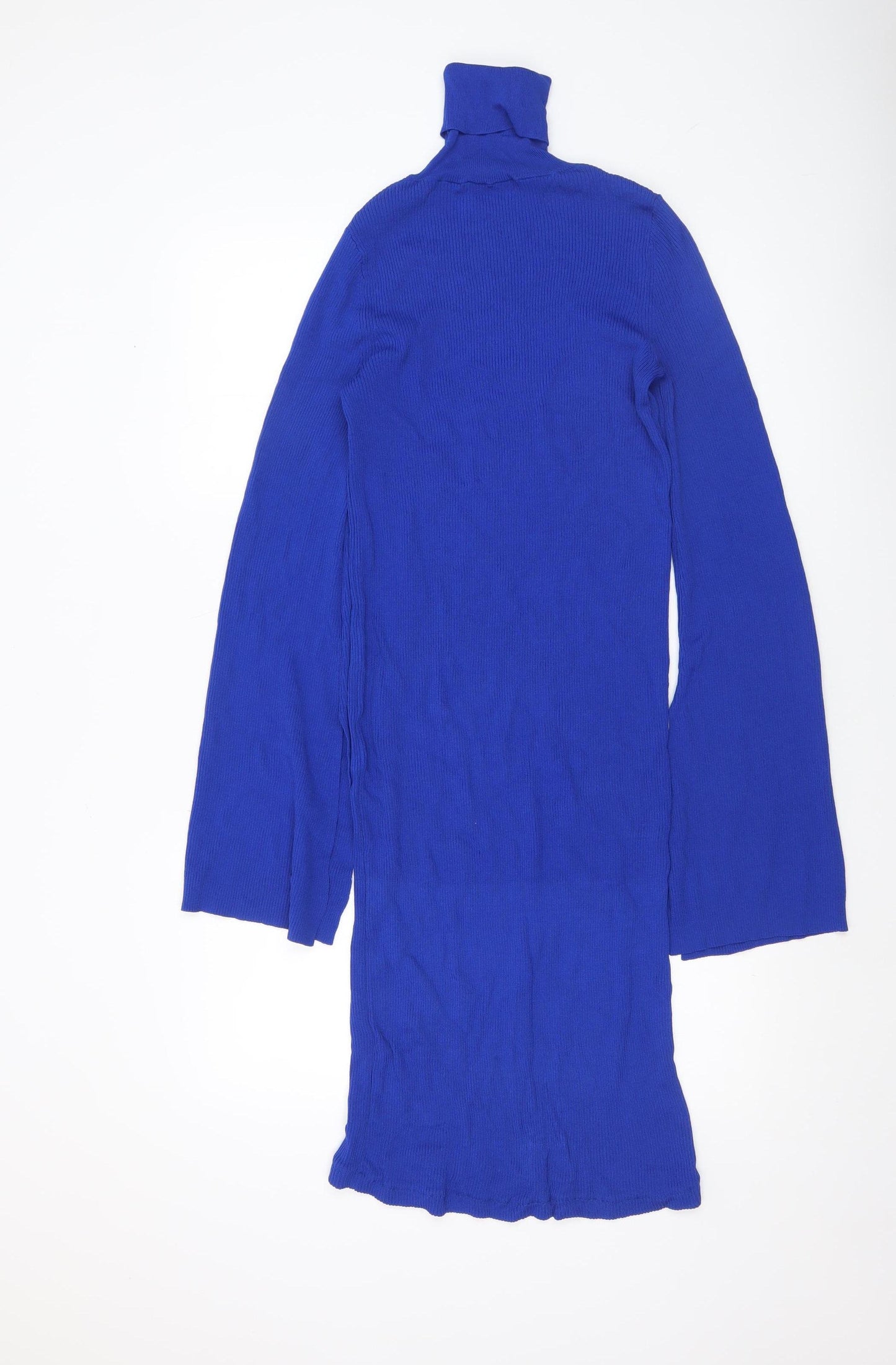 Zara Women Blue Knit Bodycon Roll Neck Long Sleeve Dress Size 8