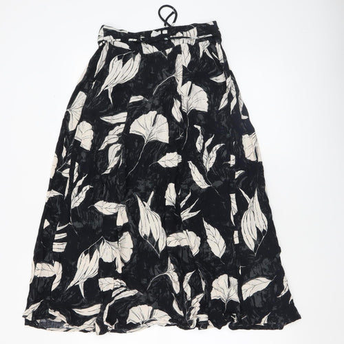 Fat Face Womens Black Floral Midi A-Line Skirt Size 8