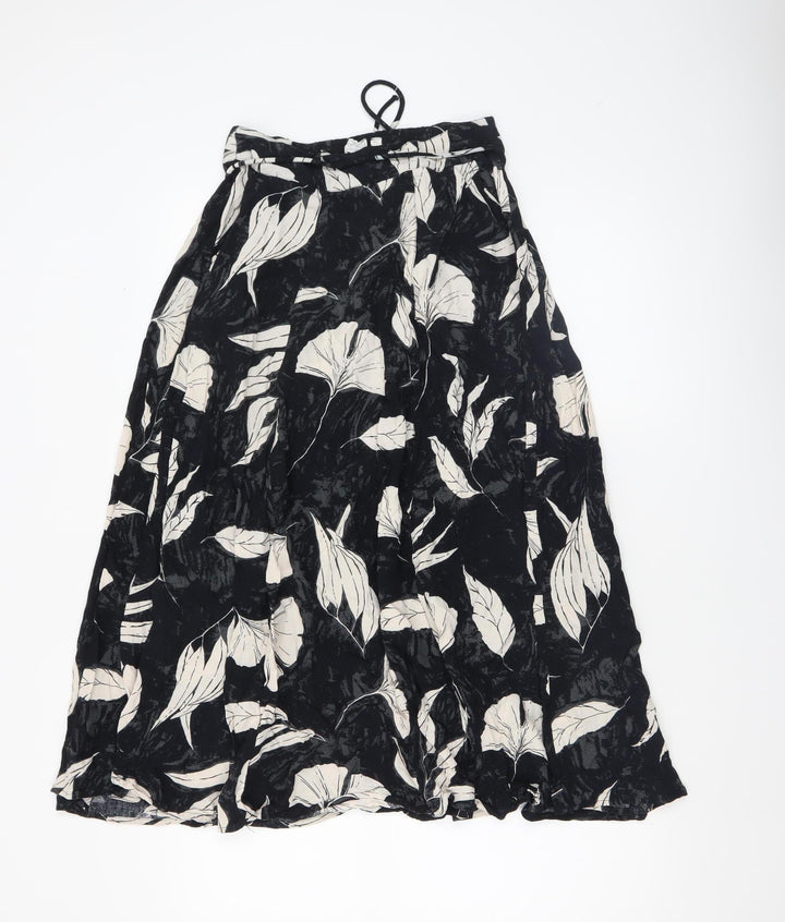 Fat Face Womens Black Floral Midi A-Line Skirt Size 8