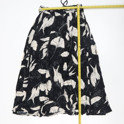 Fat Face Womens Black Floral Midi A-Line Skirt Size 8