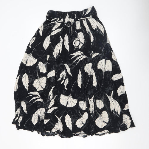Fat Face Womens Black Floral Midi A-Line Skirt Size 8