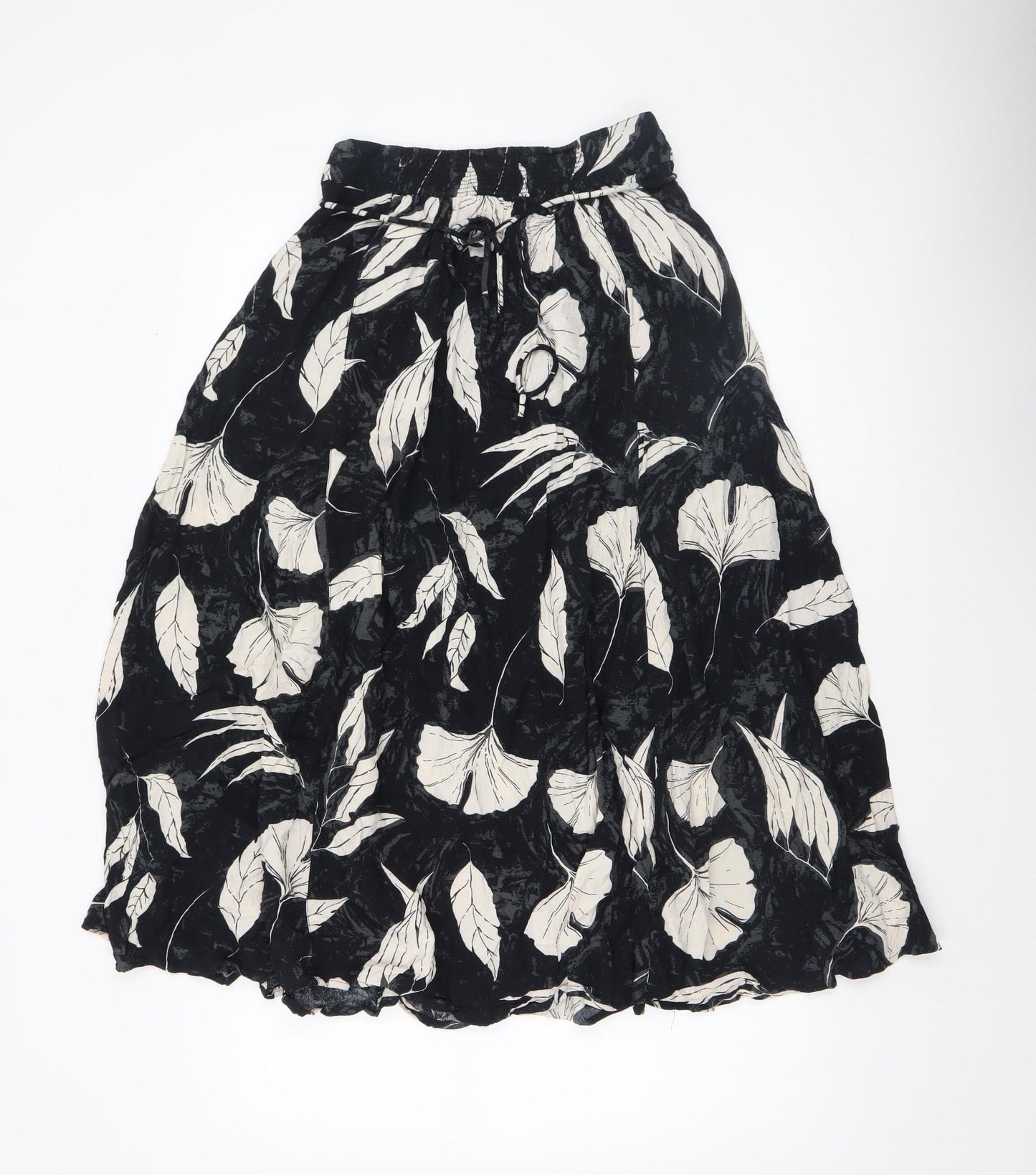 Fat Face Womens Black Floral Midi A-Line Skirt Size 8