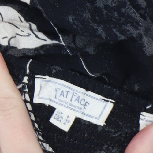 Fat Face Womens Black Floral Midi A-Line Skirt Size 8