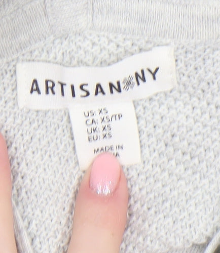 Artisan NY Women’s Grey XS Hooded Knit Pullover Jumper