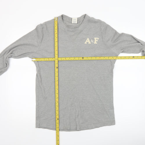Abercrombie & Fitch Men's Grey Long Sleeve Crew Neck Top Size M