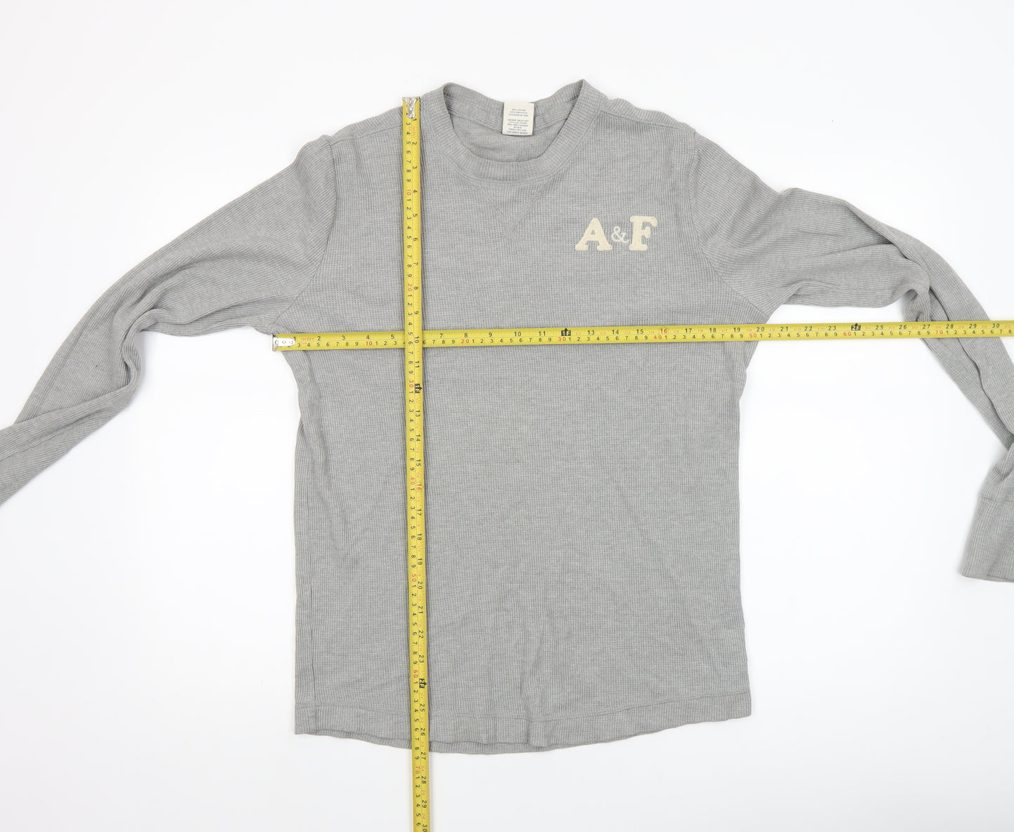 Abercrombie & Fitch Men's Grey Long Sleeve Crew Neck Top Size M