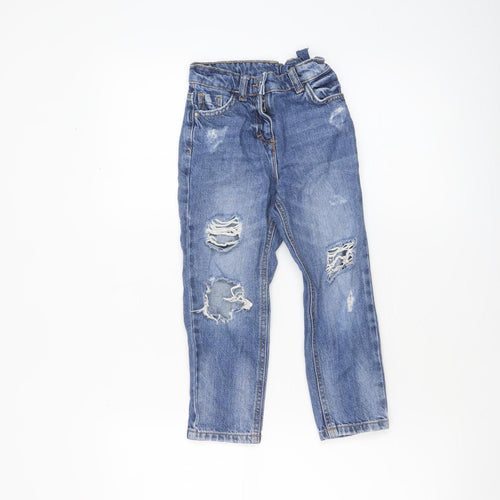 Next Girls Blue Distressed Straight Jeans 5 Years Cotton Denim Casual