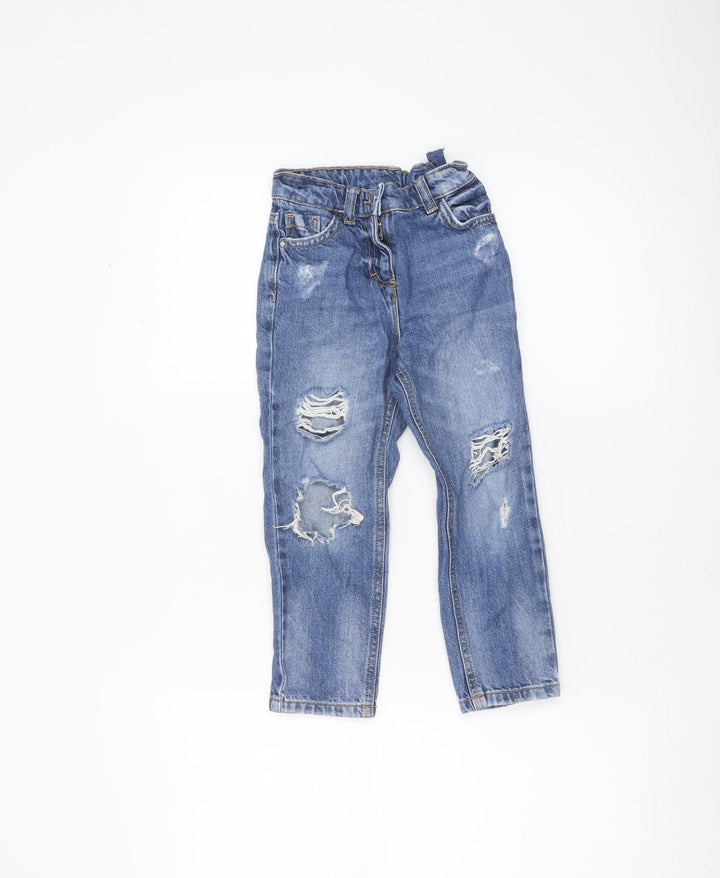 Next Girls Blue Distressed Straight Jeans 5 Years Cotton Denim Casual