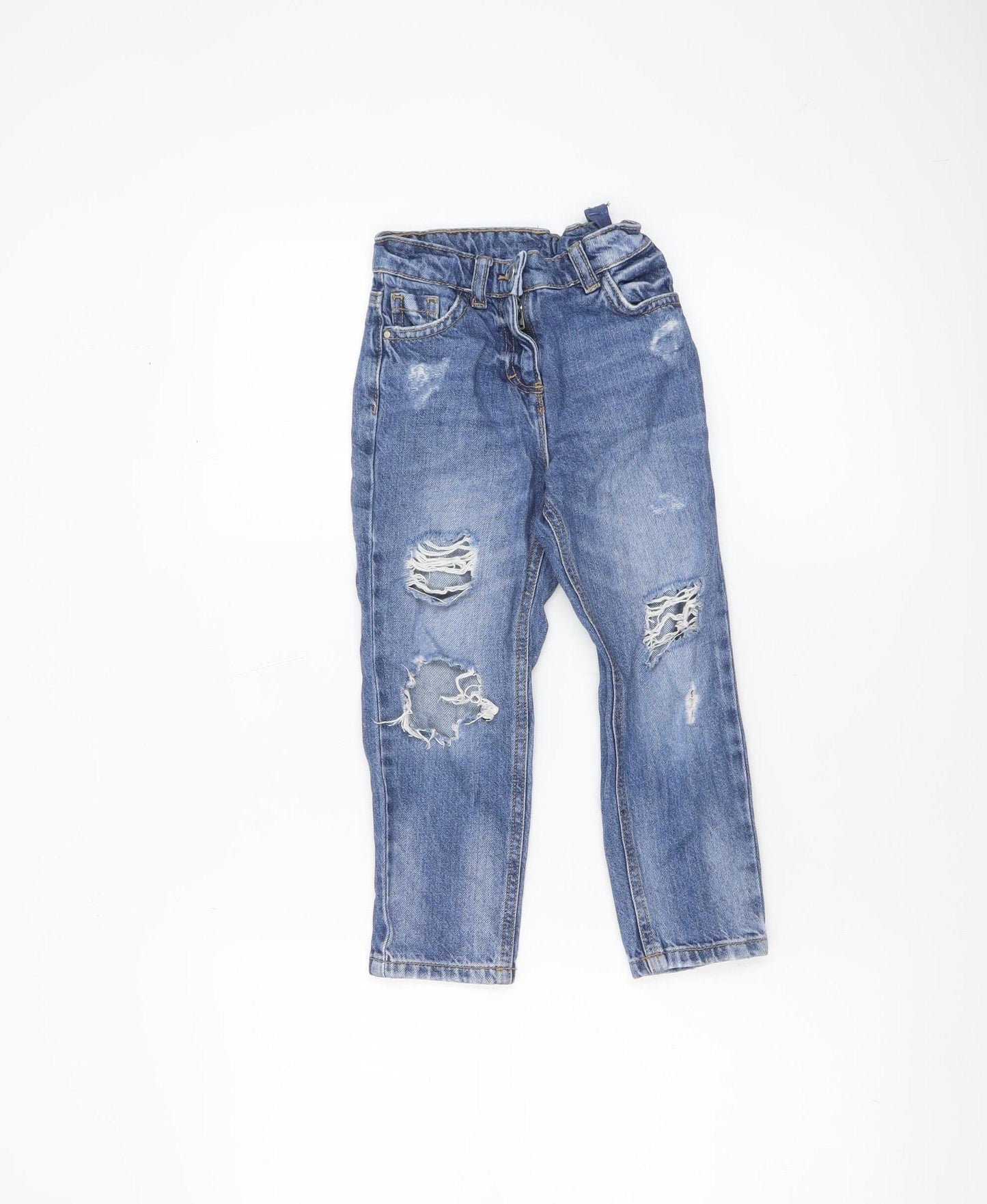 Next Girls Blue Distressed Straight Jeans 5 Years Cotton Denim Casual