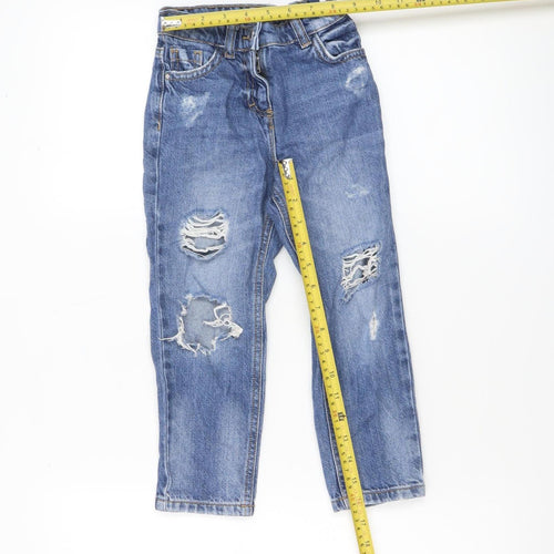 Next Girls Blue Distressed Straight Jeans 5 Years Cotton Denim Casual