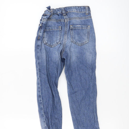 Next Girls Blue Distressed Straight Jeans 5 Years Cotton Denim Casual