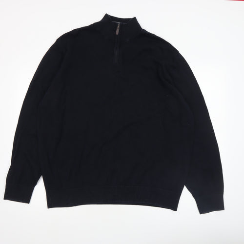 Marks and Spencer Men's Black 2XL 1/2 Zip Cotton Jumper