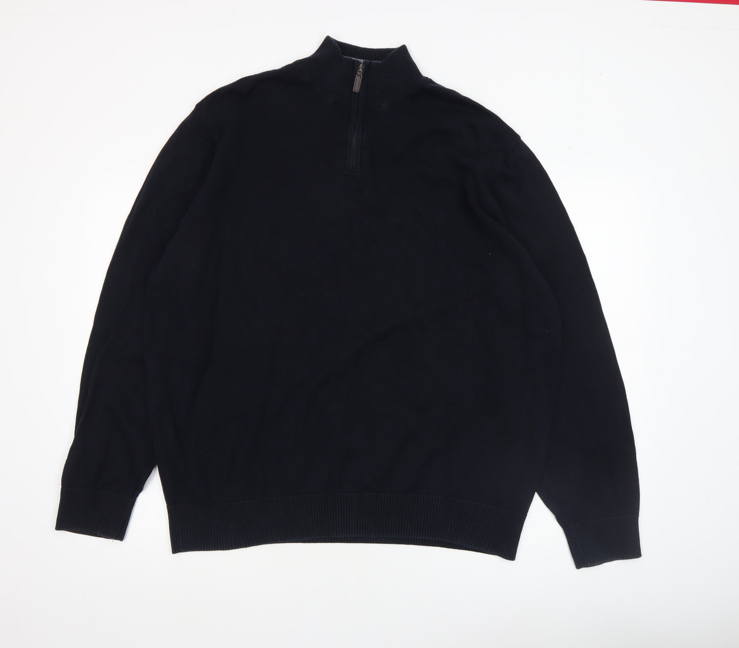Marks and Spencer Men's Black 2XL 1/2 Zip Cotton Jumper