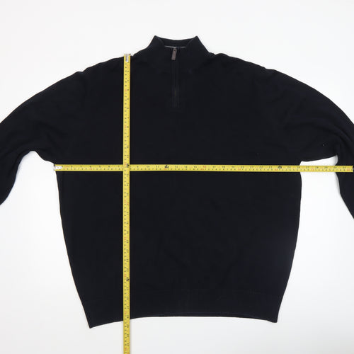 Marks and Spencer Men's Black 2XL 1/2 Zip Cotton Jumper
