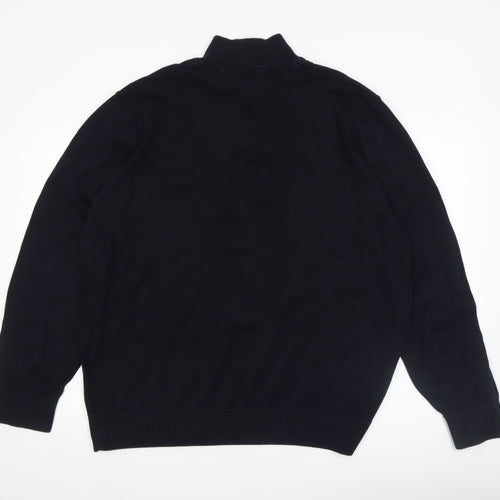 Marks and Spencer Men's Black 2XL 1/2 Zip Cotton Jumper