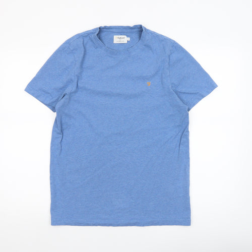 Farah Men's Blue Organic Cotton Short Sleeve Crew Neck T-Shirt Size S