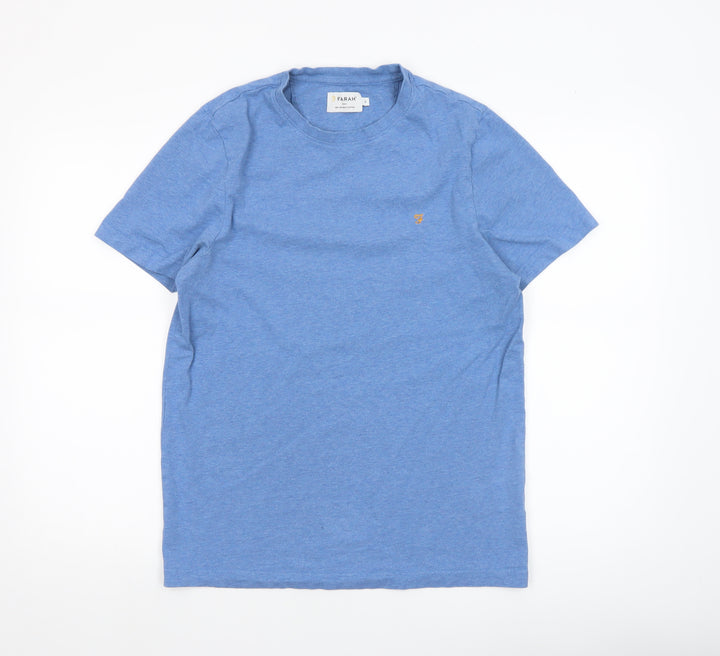 Farah Men's Blue Organic Cotton Short Sleeve Crew Neck T-Shirt Size S