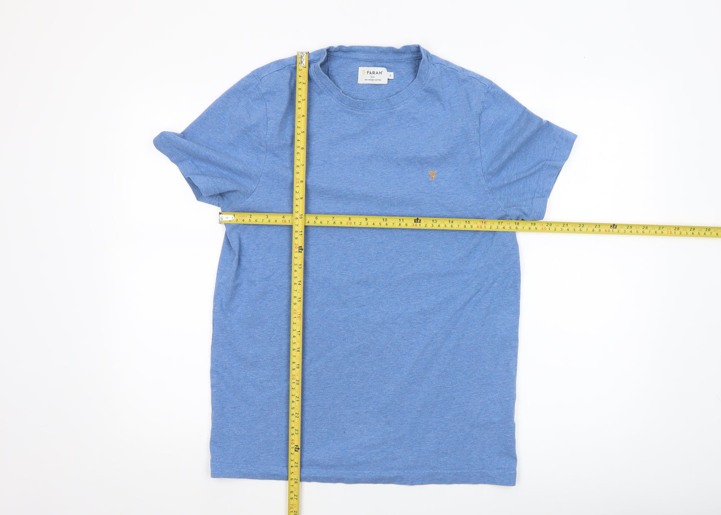 Farah Men's Blue Organic Cotton Short Sleeve Crew Neck T-Shirt Size S