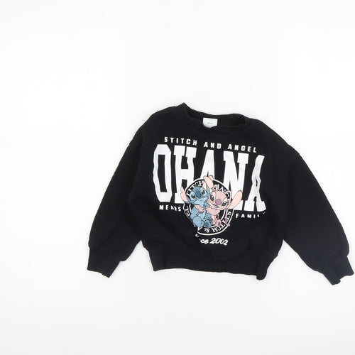 Disney Girls Black Stitch & Angel Ohana Pullover Sweatshirt 4-5 Years