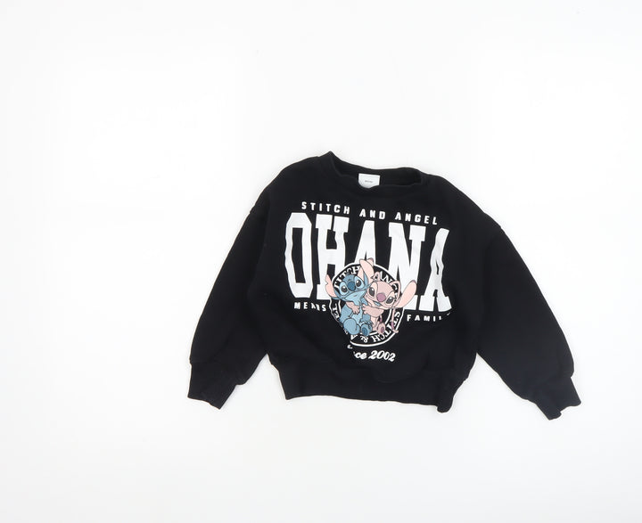 Disney Girls Black Stitch & Angel Ohana Pullover Sweatshirt 4-5 Years