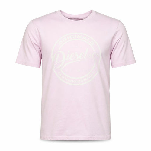 Diesel Men Pink Cotton Graphic Logo Crew Neck T-Shirt Medium