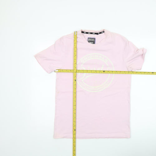 Diesel Men Pink Cotton Graphic Logo Crew Neck T-Shirt Medium