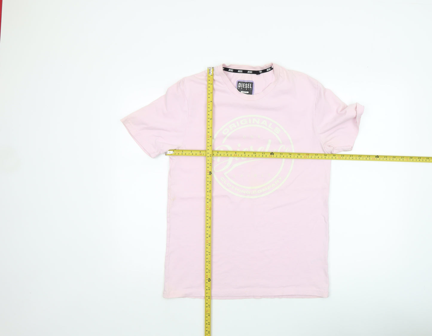Diesel Men Pink Cotton Graphic Logo Crew Neck T-Shirt Medium