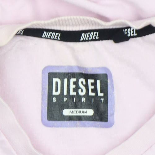 Diesel Men Pink Cotton Graphic Logo Crew Neck T-Shirt Medium