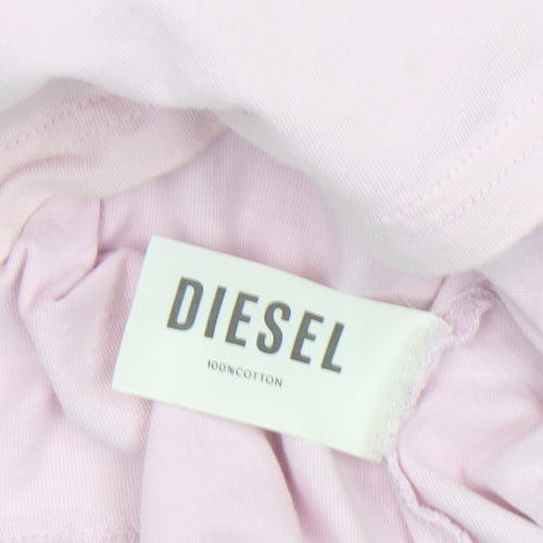 Diesel Men Pink Cotton Graphic Logo Crew Neck T-Shirt Medium
