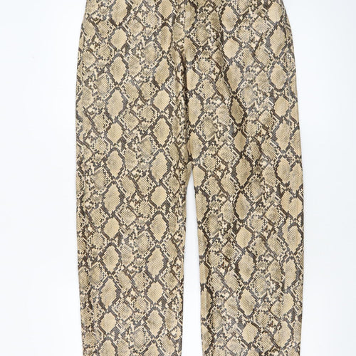 Zara Women Beige Snake Print Faux Leather Trousers XS