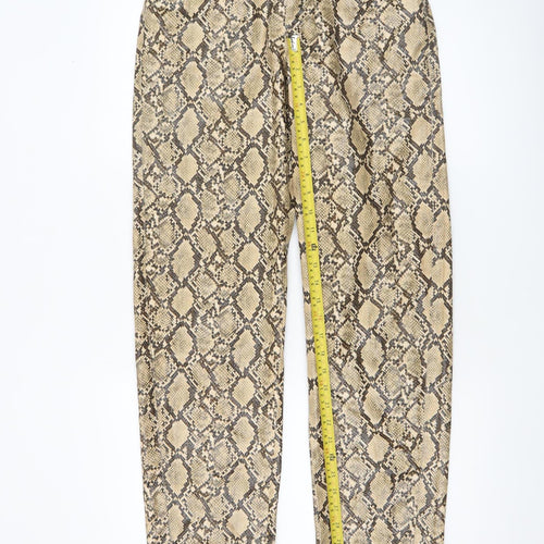 Zara Women Beige Snake Print Faux Leather Trousers XS