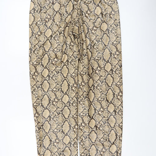Zara Women Beige Snake Print Faux Leather Trousers XS