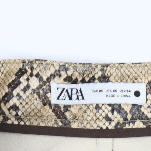 Zara Women Beige Snake Print Faux Leather Trousers XS