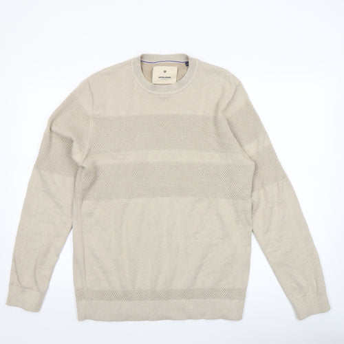 Jack & Jones Mens Beige L Crew Neck Knit Pullover Jumper