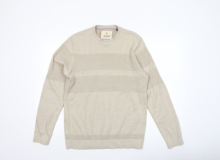 Jack & Jones Mens Beige L Crew Neck Knit Pullover Jumper