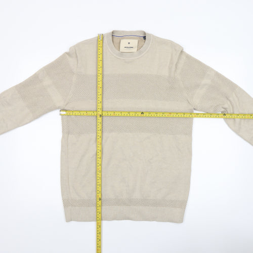 Jack & Jones Mens Beige L Crew Neck Knit Pullover Jumper