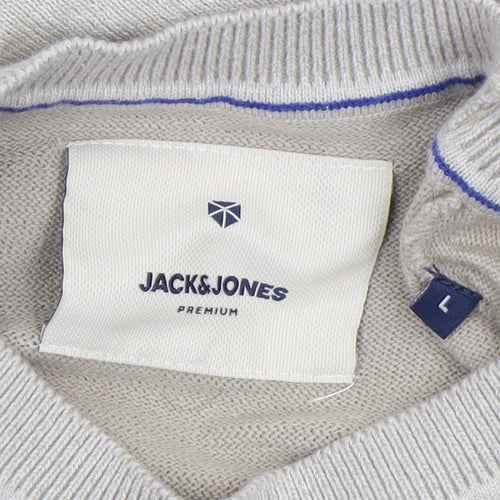 Jack & Jones Mens Beige L Crew Neck Knit Pullover Jumper