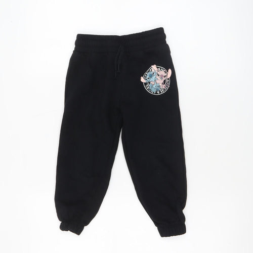 Disney Girls Black Lilo & Stitch Jogger Trousers 4-5 Years Cotton Fleece