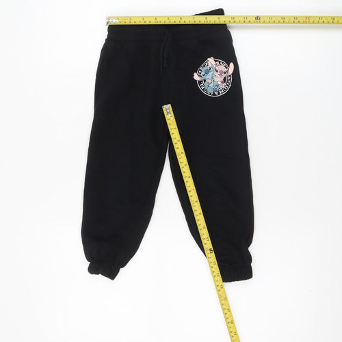 Disney Girls Black Lilo & Stitch Jogger Trousers 4-5 Years Cotton Fleece