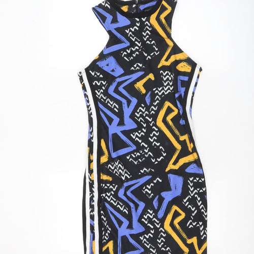 Topshop Women's Multicoloured Bodycon Dress Size 10 Retro Geometric Print