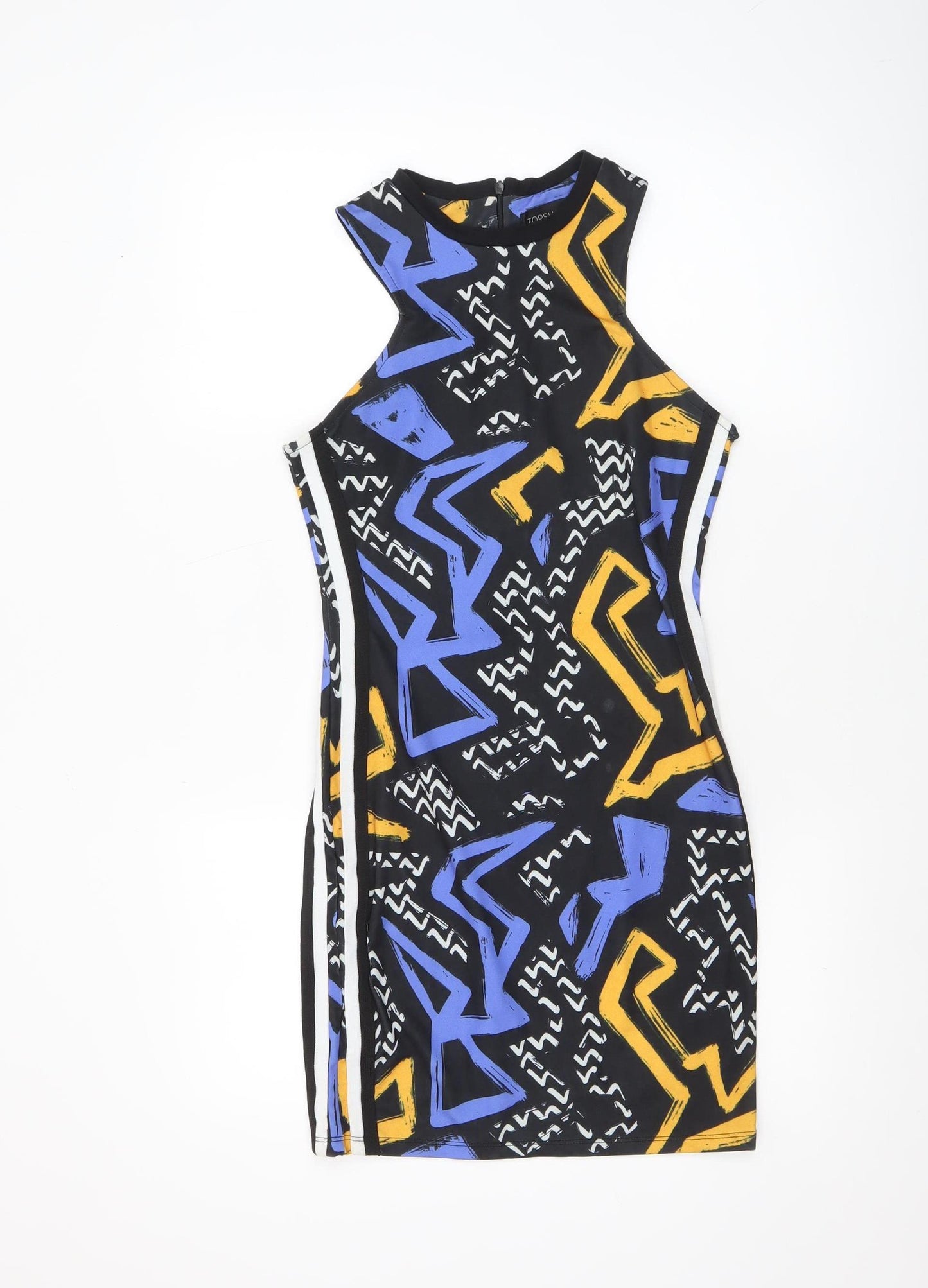 Topshop Women's Multicoloured Bodycon Dress Size 10 Retro Geometric Print