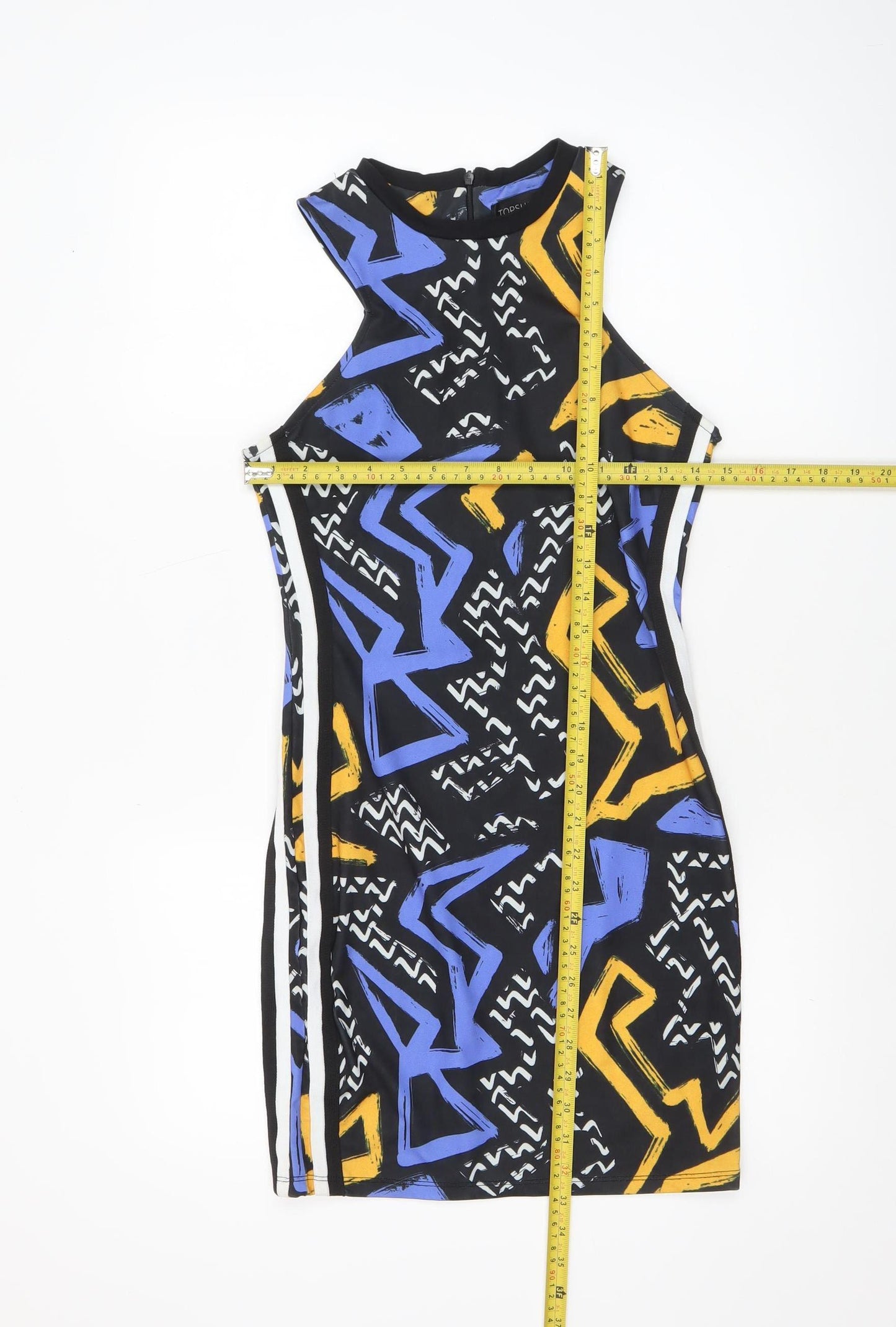 Topshop Women's Multicoloured Bodycon Dress Size 10 Retro Geometric Print