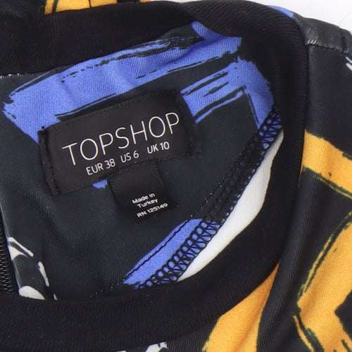 Topshop Women's Multicoloured Bodycon Dress Size 10 Retro Geometric Print