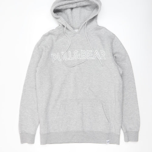 Pull & Bear Men’s Grey Small Pullover Hoodie with Logo Detail