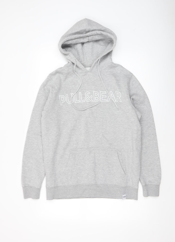 Pull & Bear Men’s Grey Small Pullover Hoodie with Logo Detail