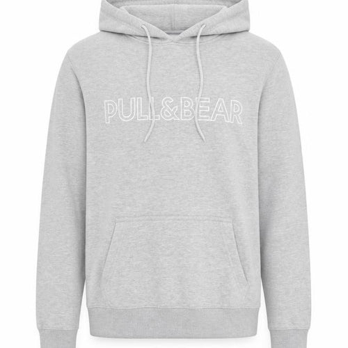 Pull&Bear Men’s Grey Small Pullover Hoodie with Logo Detail