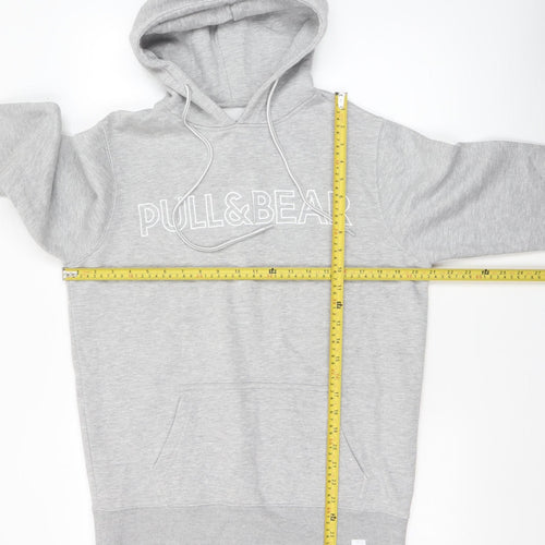 Pull & Bear Men’s Grey Small Pullover Hoodie with Logo Detail
