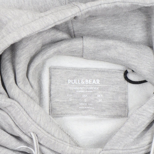 Pull & Bear Men’s Grey Small Pullover Hoodie with Logo Detail