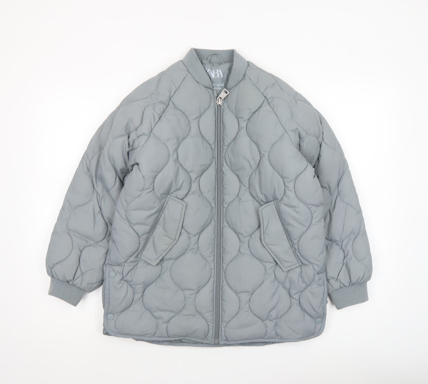 ZARA Girls Grey Quilted Bomber Jacket 9-10 Years Padded Zip Up